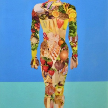 Vegetarian (Wilder Bernd), 
paper collage, acrylic, resin on wood,
60x40 cm